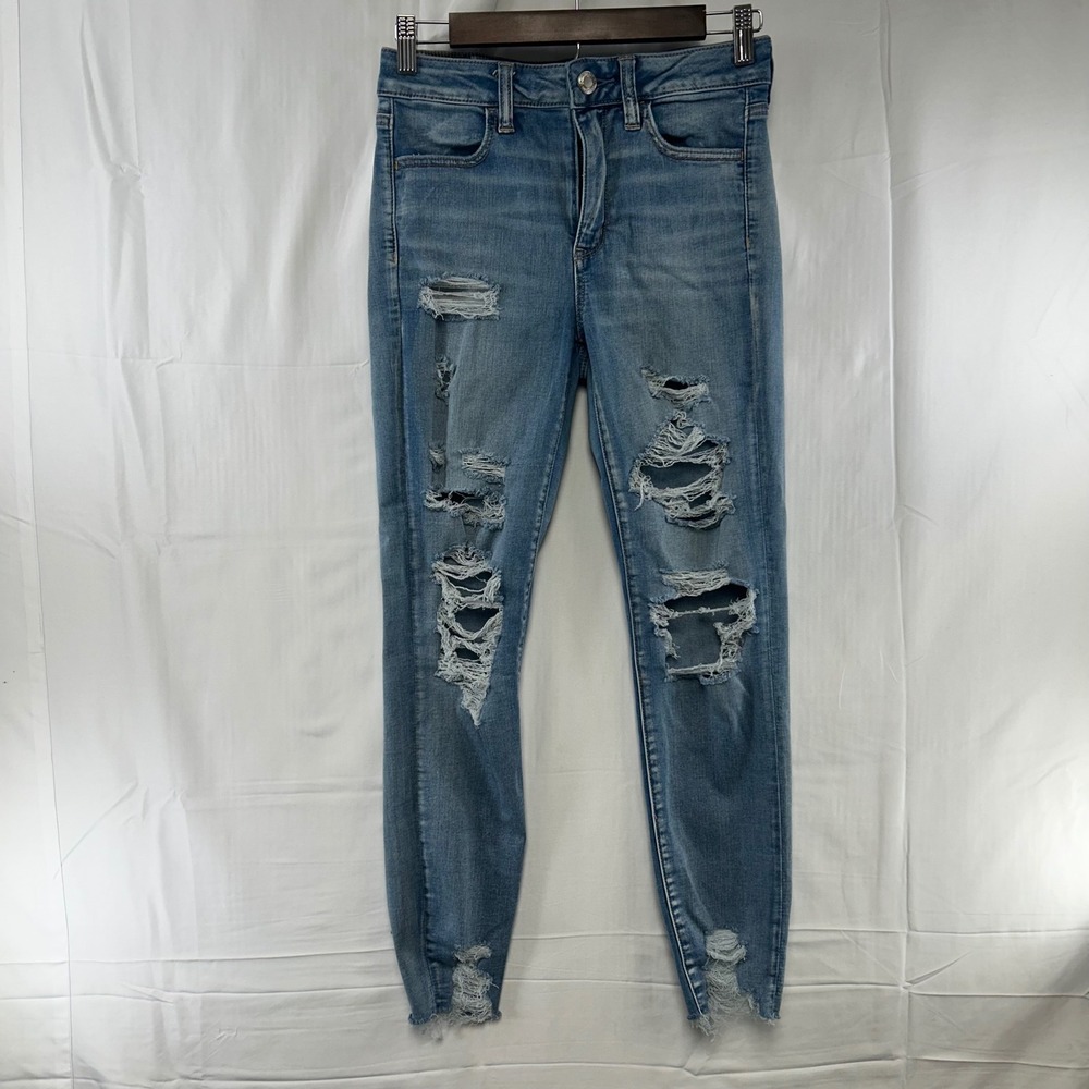 American Eagle Jegging Womens 6 Blue Distressed Hi-Rise Super Stretch X